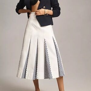 Anthropologie Maeve Paneled Stripe Godet Midi Skirt Size 2